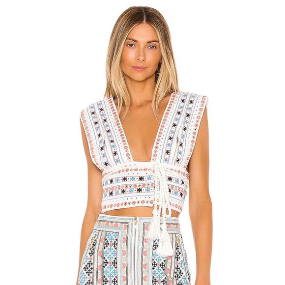 MAJORELLE Tops - Cropped Embroidered Top Festival Metallic
